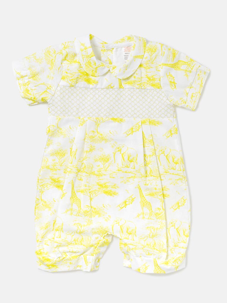 Baby Smocked Summer Romper Safari Collection - Lemon Yellow
