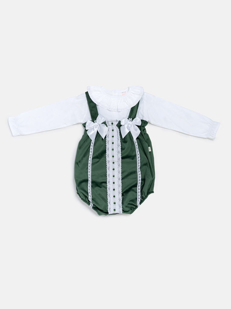 Baby Girl Miracle Collection 2-Piece Set Velvet Romper - Emerald Green