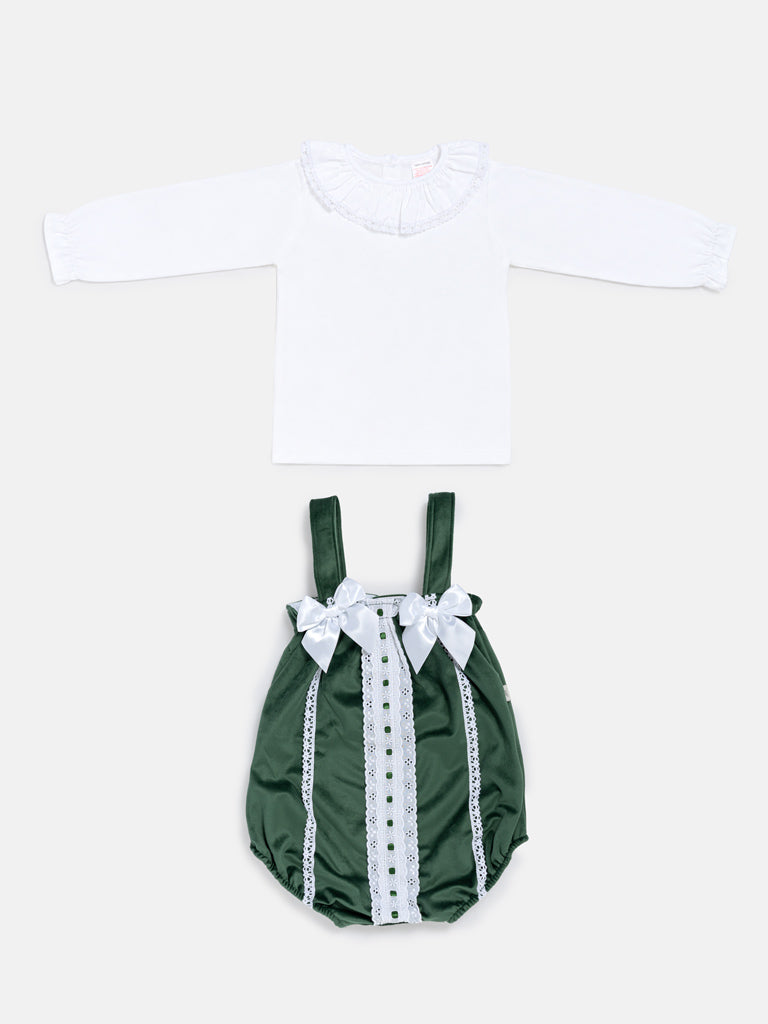 Baby Girl Miracle Collection 2-Piece Set Velvet Romper - Emerald Green