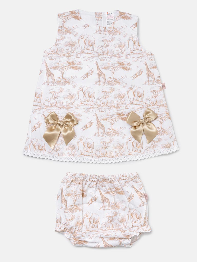 Baby Girl Top & Bloomers Set Safari Collection - Beige
