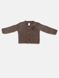 Baby Boy Button-Down Knitted Cardigan with Pom-Pom - Brown