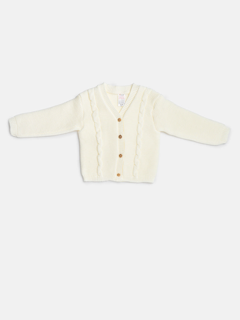 Baby Boy Cable Knit Cardigan -  Ivory