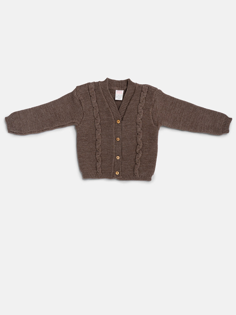 Baby Boy Cable Knit Cardigan - Brown