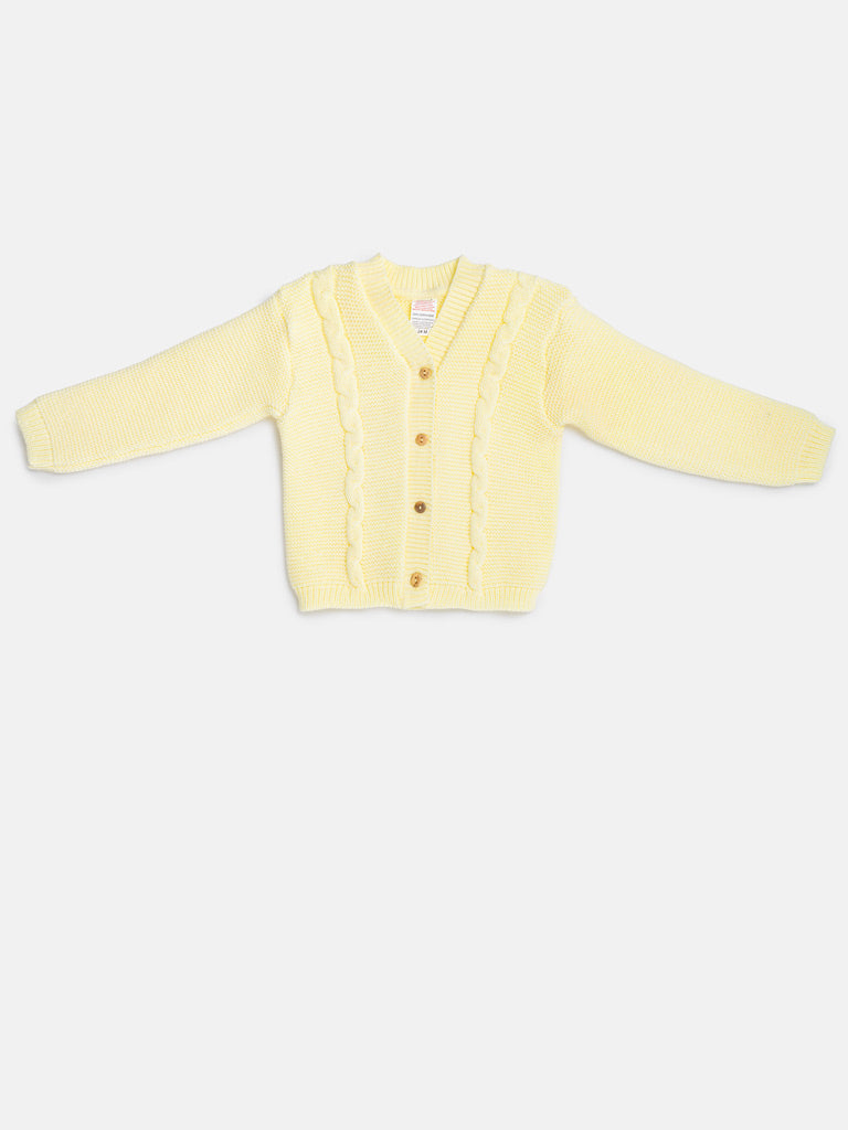 Baby Boy Cable Knit Cardigan - Lemon Yellow