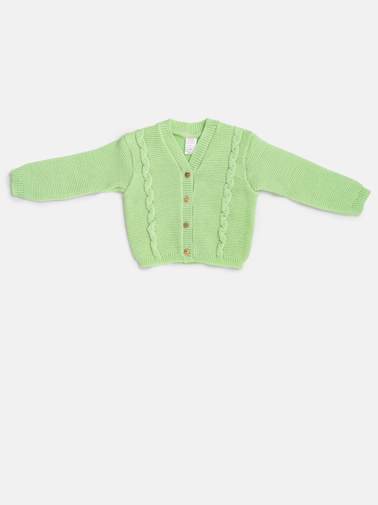 Baby Boy Cable Knit Cardigan - Parrot Green