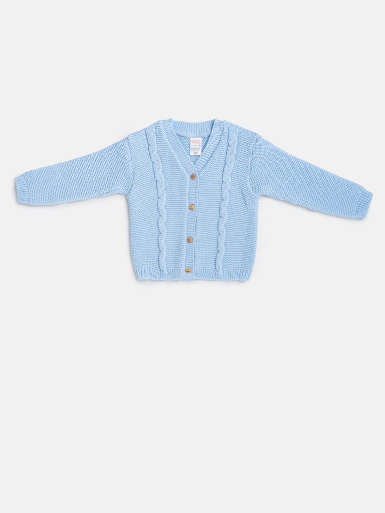 Baby Boy Cable Knit Cardigan - Baby Blue