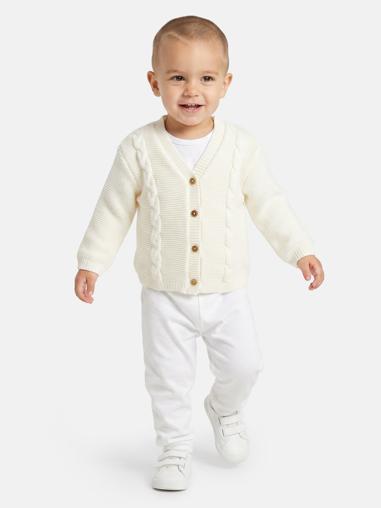 Baby Boy Cable Knit Cardigan -  Ivory
