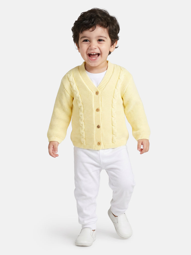 Baby Boy Cable Knit Cardigan - Lemon Yellow