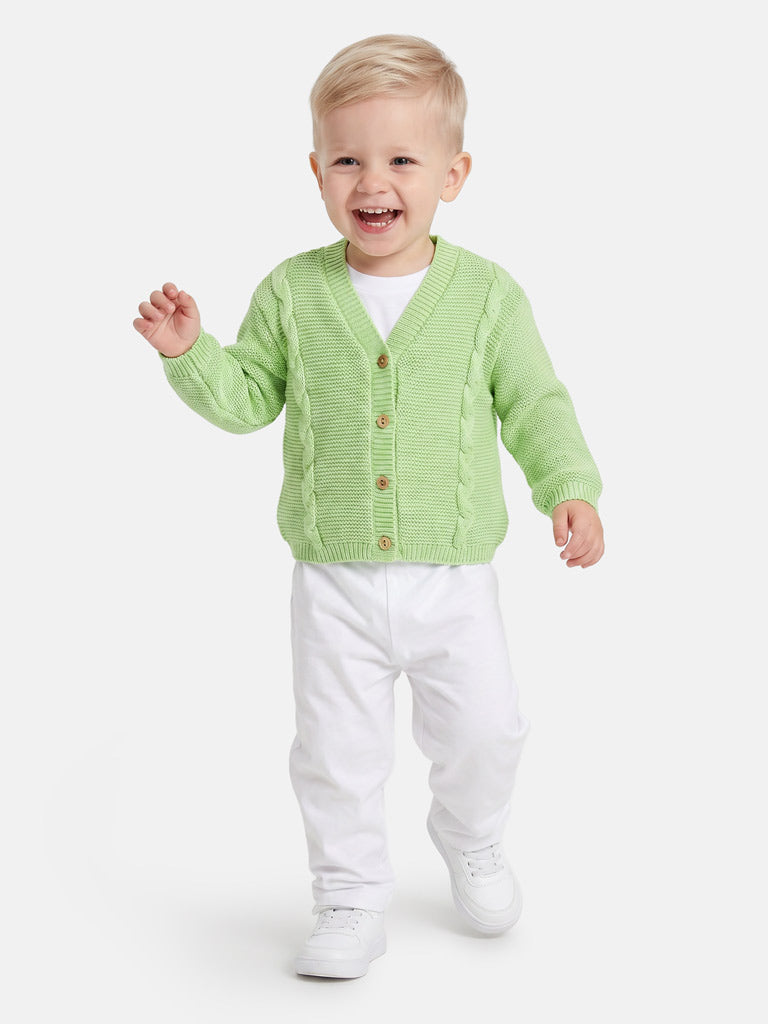Baby Boy Cable Knit Cardigan - Parrot Green