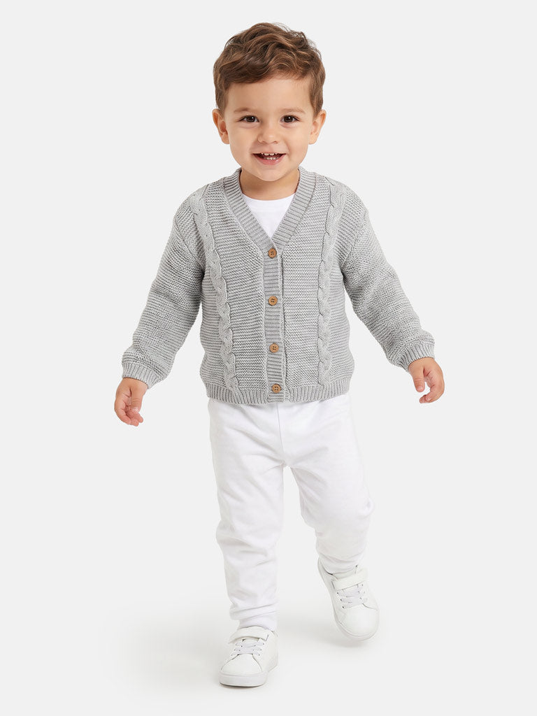 Baby Boy Cable Knit Cardigan - Grey