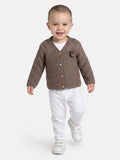 Baby Boy Button-Down Knitted Cardigan with Pom-Pom - Brown
