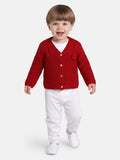 Baby Boy Button-Down Knitted Cardigan with Pom-Pom - Red