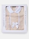 Baby Girl 3-Piece Satin Bow Knitted Gift Box Set - Beige