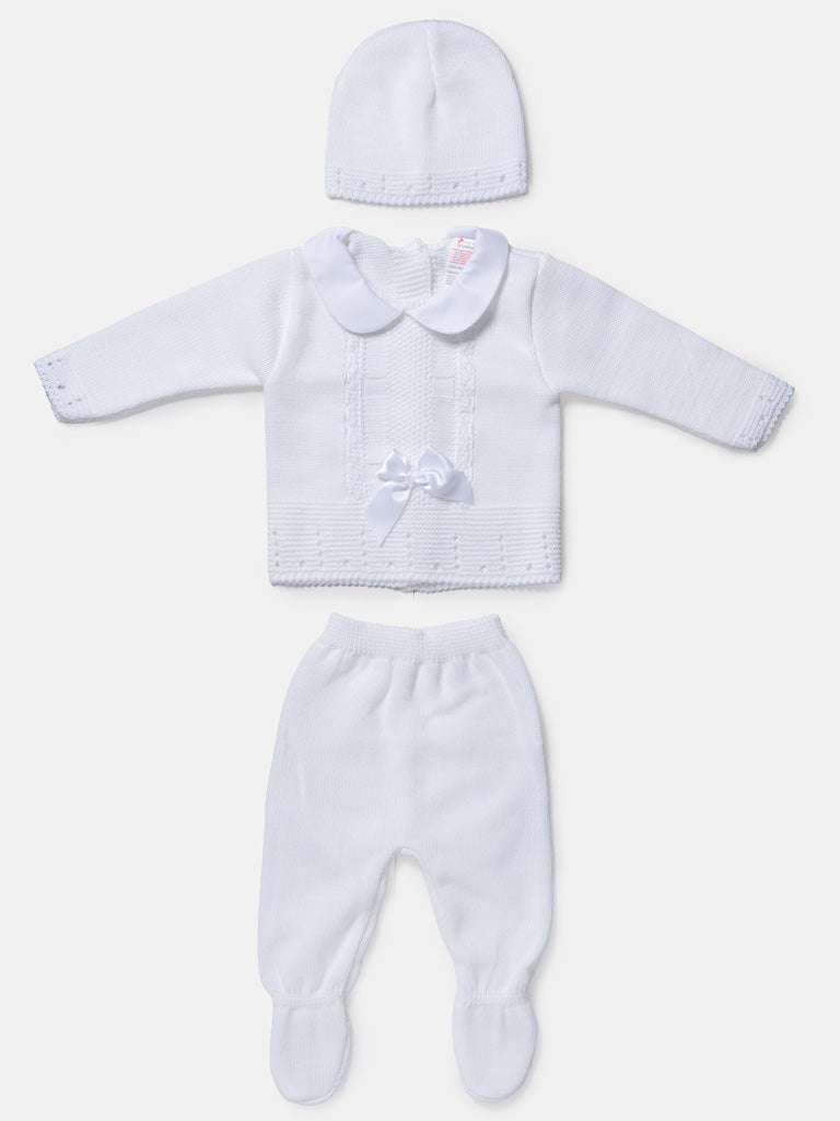 Baby Girl 3-Piece Satin Bow Knitted Gift Box Set - White