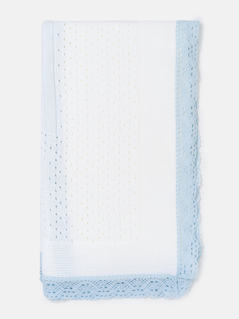 Baby Open Dot Knitted Spanish Blanket - White & Baby Blue