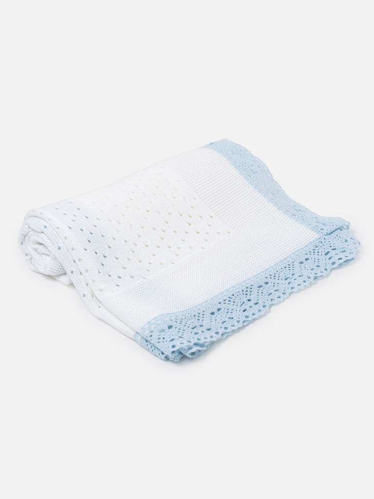 Baby Open Dot Knitted Spanish Blanket - White & Baby Blue