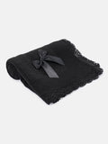 Baby Open Dot Knitted Spanish Blanket with Bow - Black