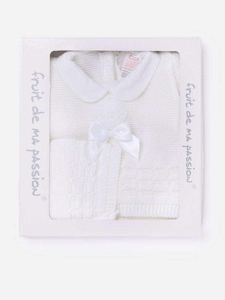 Baby Girl Lattice Knit 3-piece Gift Box Set - White