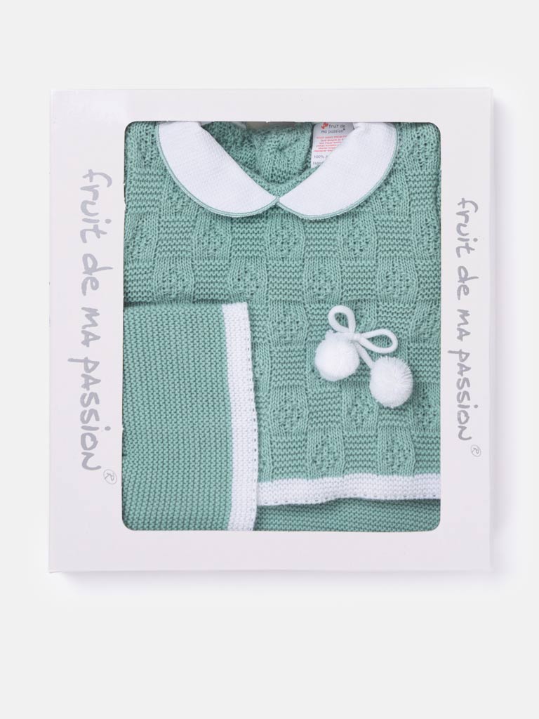 Baby Boy Lattice Pom Knit Gift Box Set - Mint Green