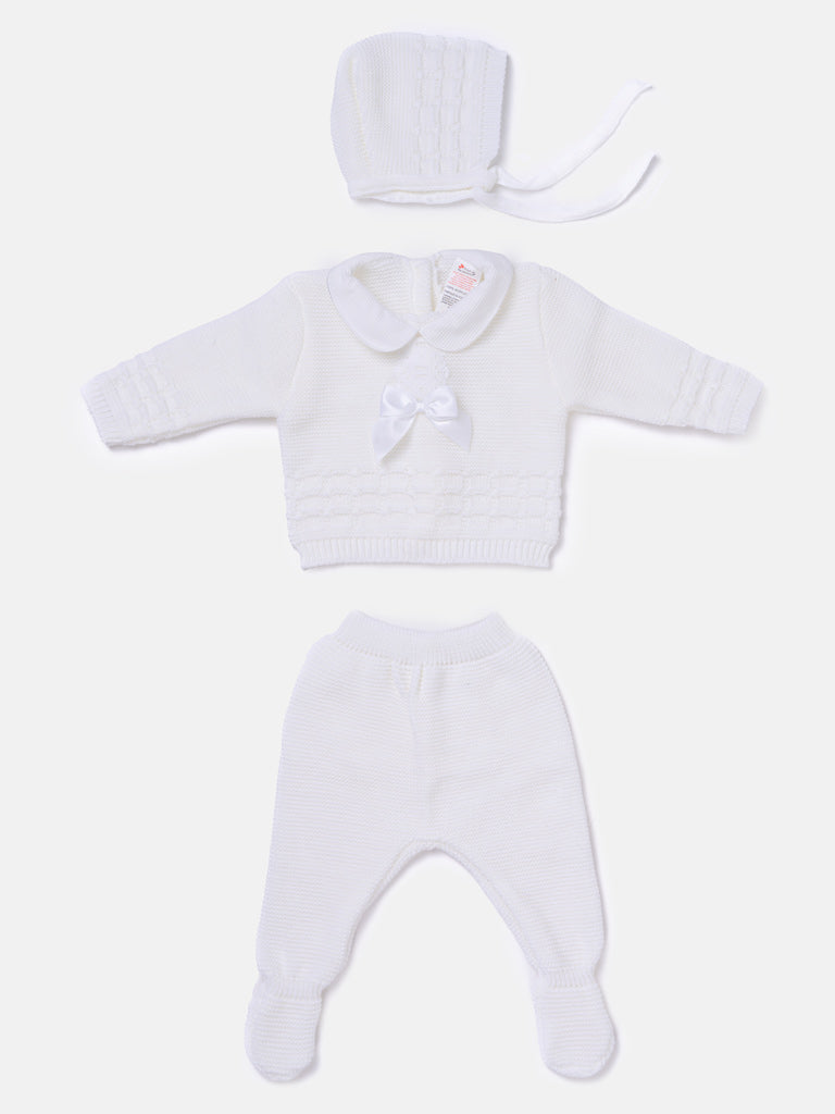 Baby Girl Lattice Knit 3-piece Gift Box Set - White