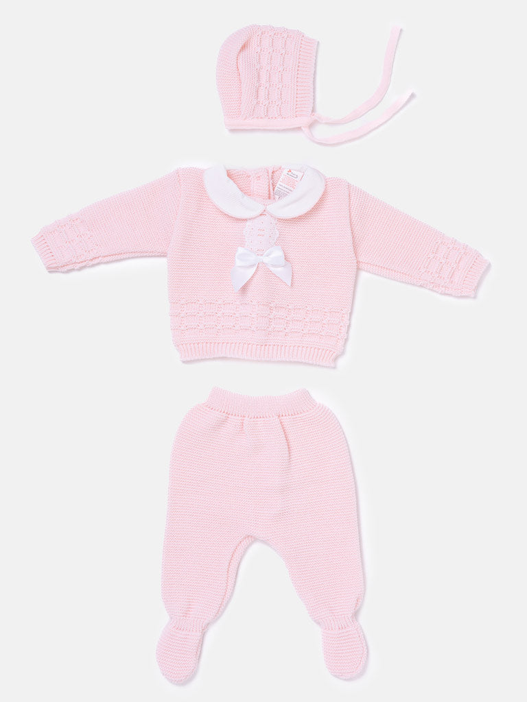 Baby Girl Lattice Knit 3-piece Gift Box Set - Baby Pink