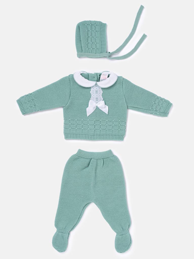 Baby Girl Lattice Knit 3-piece Gift Box Set - Mint Green