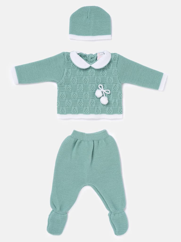 Baby Boy Lattice Pom Knit Gift Box Set - Mint Green