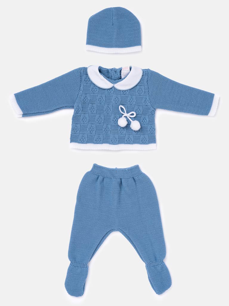 Baby Boy Lattice Pom Knit Gift Box Set - Blue