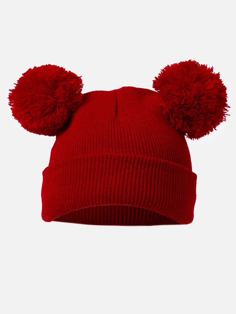 Baby Girl Double Pom Pom Hat - Red