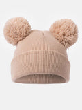 Baby Girl Double Pom Pom Hat - Beige