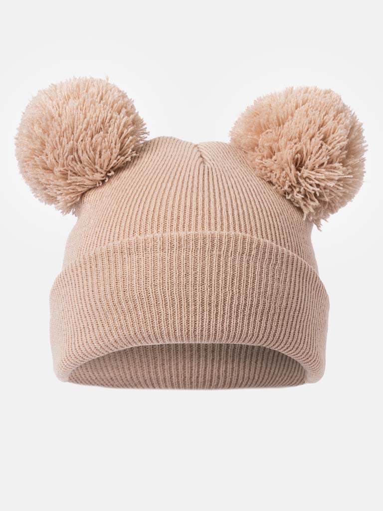 Baby Girl Double Pom Pom Hat - Beige