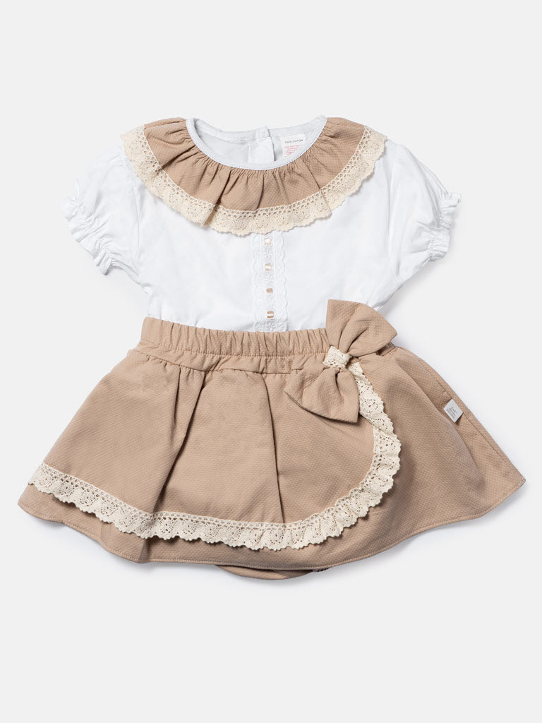 Baby Girl Theresa Collection 3-piece Spanish Romper Set - Tan