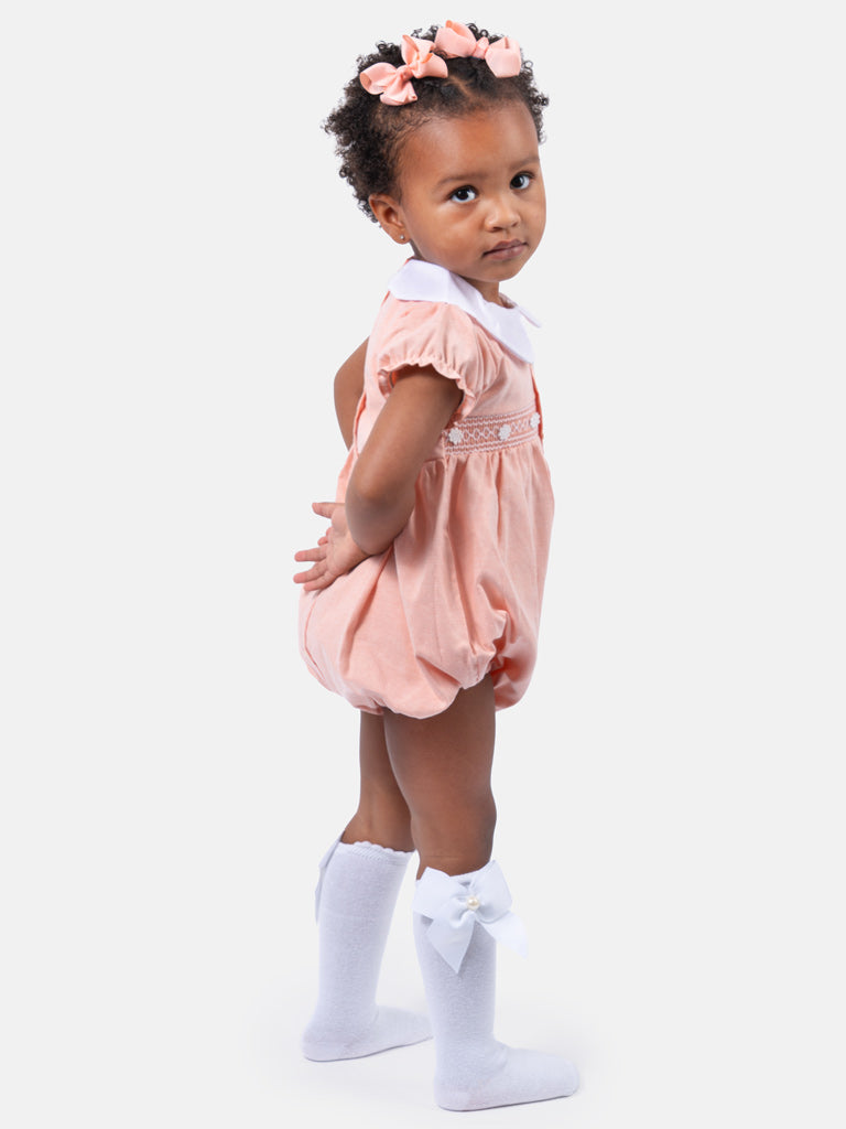 Baby Girl Reina Collection Spanish Smocked Romper - Peach