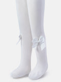 Baby Girl Tights with Side Bow - White