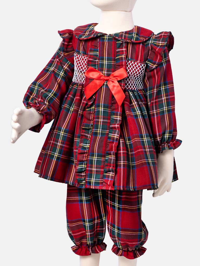 Baby Girl Classic Tartan 2-piece Romper Set - Red
