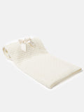 Baby Waffle Knitted Blanket with Satin Bow - Cream/Ivory