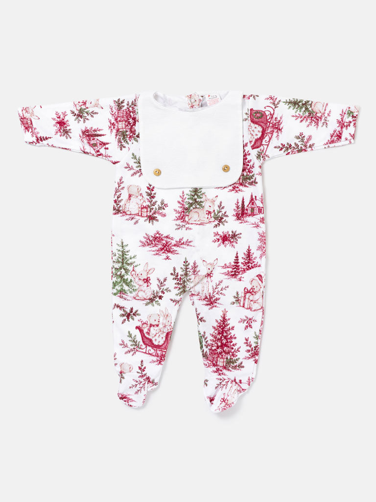 Cotton Baby Grow with Attached Small Bib & Buttons - Christmas Print Collection - LIMITED EDITION