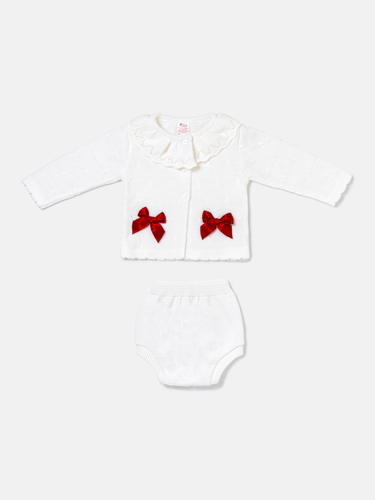 Baby Girl Catarina Collection 2-piece Spanish Knitted Set - White & Red