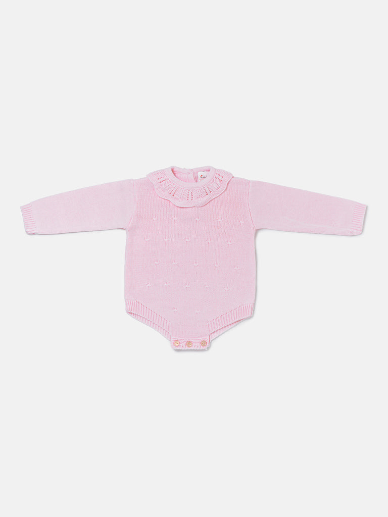 Baby Girl Luma Collection Spanish Knitted Frill Collar Romper - Baby Pink
