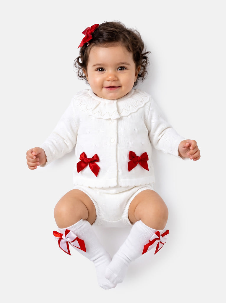 Baby Girl Catarina Collection 2-piece Spanish Knitted Set - White & Red