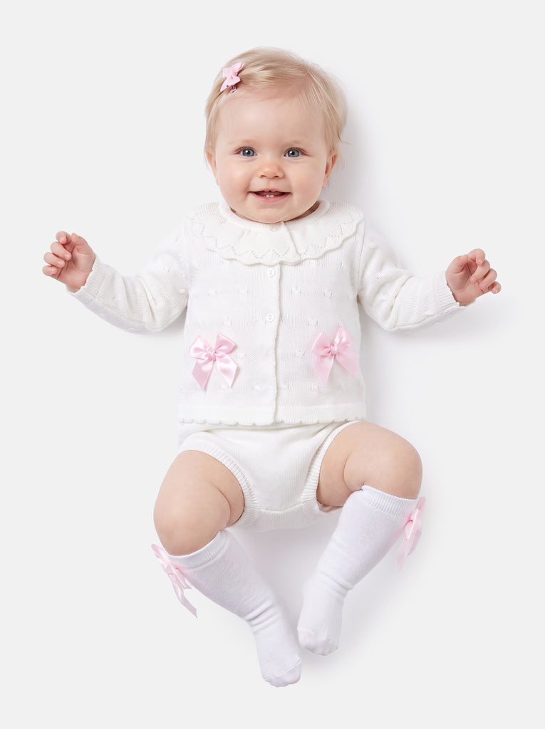 Baby Girl Catarina Collection 2-piece Spanish Knitted Set - White & Baby Pink