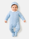 Unisex NOA COLLECTION Knitted All-in-One with Hat - Baby Blue