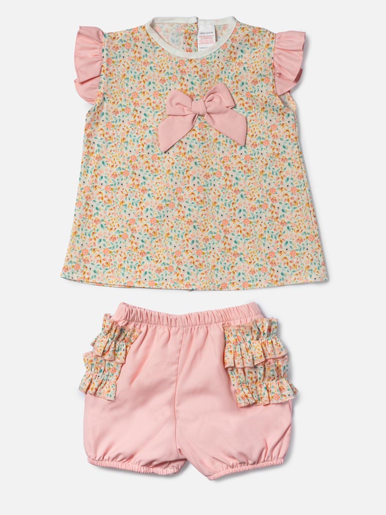 Baby Girl Liana Collection Floral Romper 2-Piece Set - Baby Pink