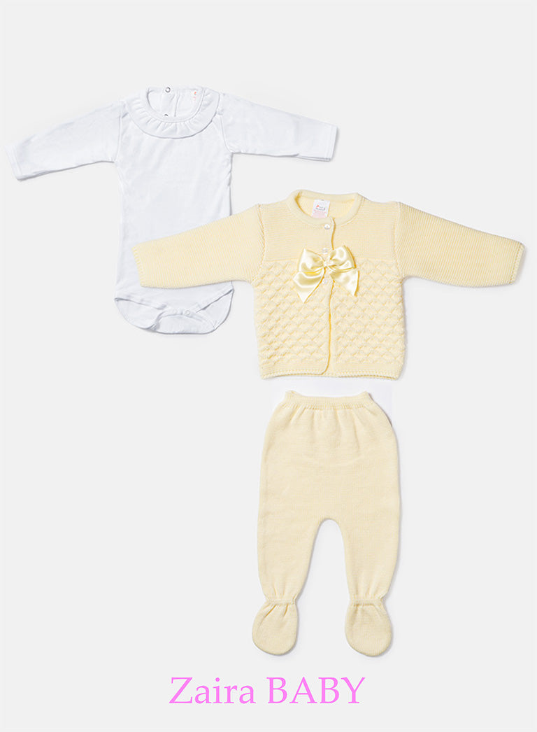 Girl Zaira Collection 3-Piece Knitted Set Baby & Toddler - Lemon Yellow