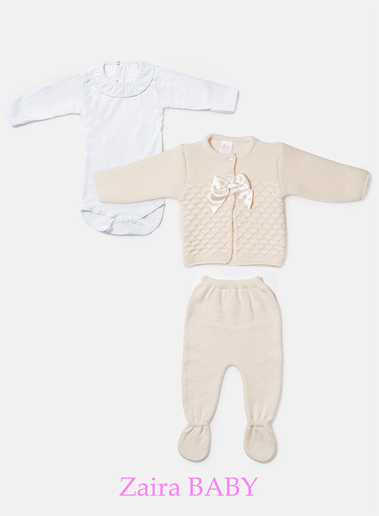 Girl Zaira Collection 3-Piece Knitted Set Baby & Toddler - Beige