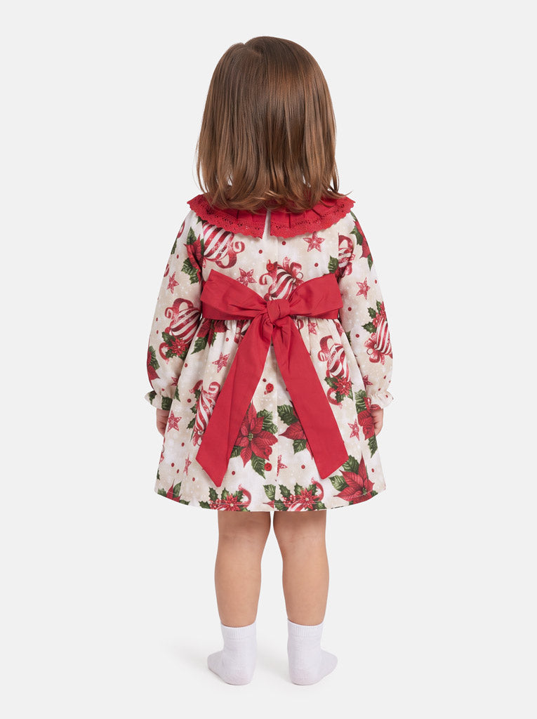 Baby Girl Navidad Collection Dress with Festive Print - Red