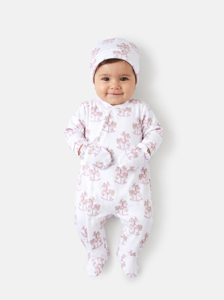 Velour Baby Grow Rocking Horse Collection 3-Piece Set - Baby Pink