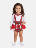 Baby Girl Winter Wonderland Collection Tartan Romper with Frills, Lace and Bows - Tartan and White collar