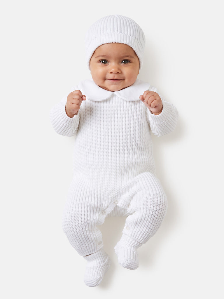 Baby 3-Piece Knitted Set All-In-One with Hat & Booties - White