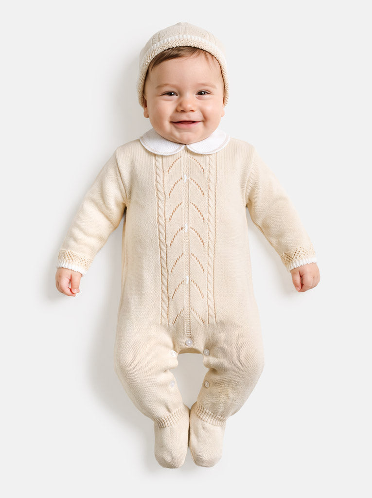 Unisex NOA COLLECTION Knitted All-in-One with Hat - Beige